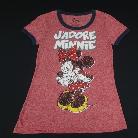 DISNEY J'ADORE MINNIE MOUSE SMALL  JR 3-5 WOMENS TEEN YOUTH RED T-SHIRT L52 - Picture 1 of 3